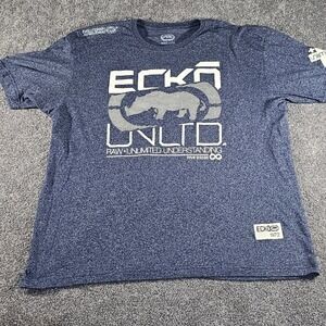 EckoUnltd Graphic TShirt Mens 3XL Blue Heathered Rhino Logo Y2K Style oversized